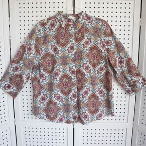 Chicos Womens SIZE 3 No Iron Multicolor 3/4 Sleeve Button Up Shirt US 16